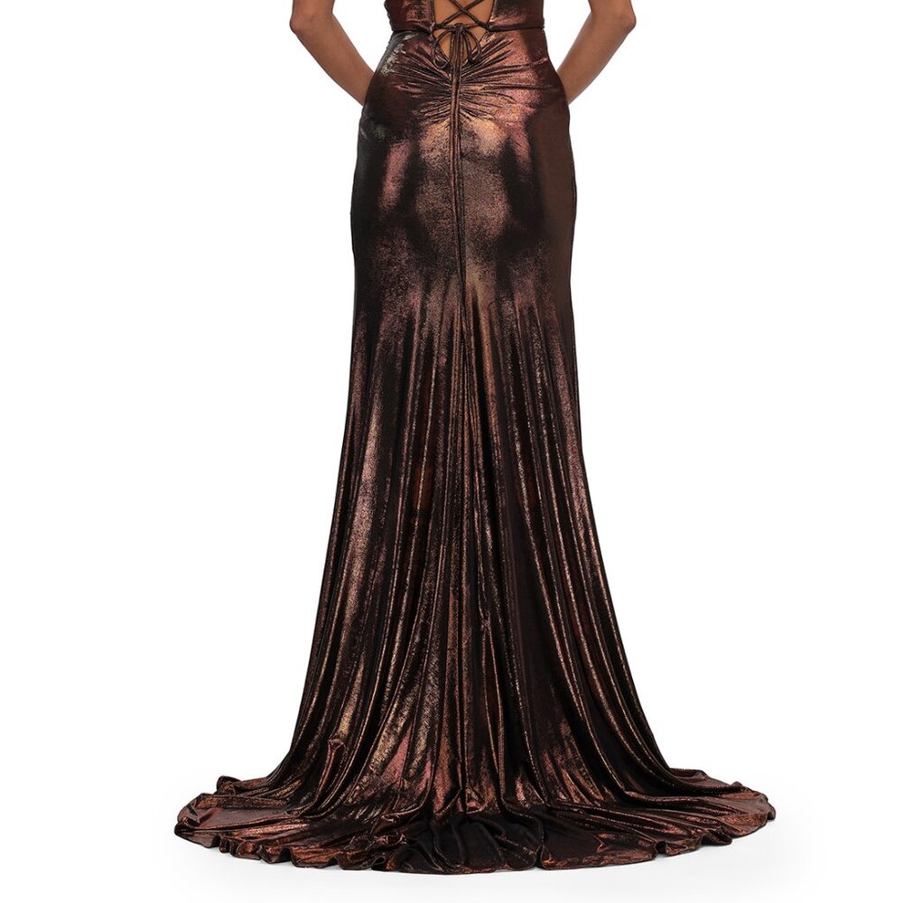 NWT La Femme 32884 Brushed Metallic Prom Dress Bronze Size 00 - Picture 4 of 6